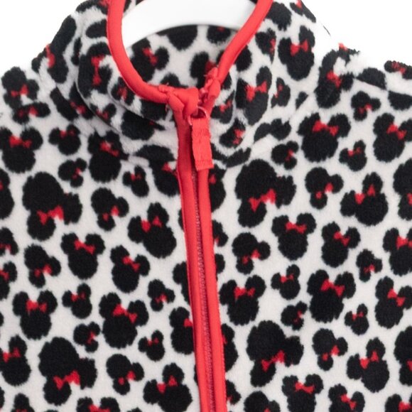 Disney Size S Minnie Mouse Fleece Jacket With Leopard Print & Red Zipper - Picture 2 of 8